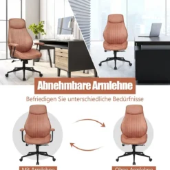 Ergonomischer Bürostuhl aus Wildleder 150° neigbarer Computerstuhl Rotbraun