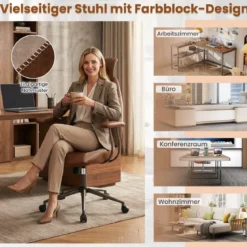 Ergonomischer Bürostuhl Computer-Schreibtischstuhl mit Wildlederstoff Kopfstütze Braun