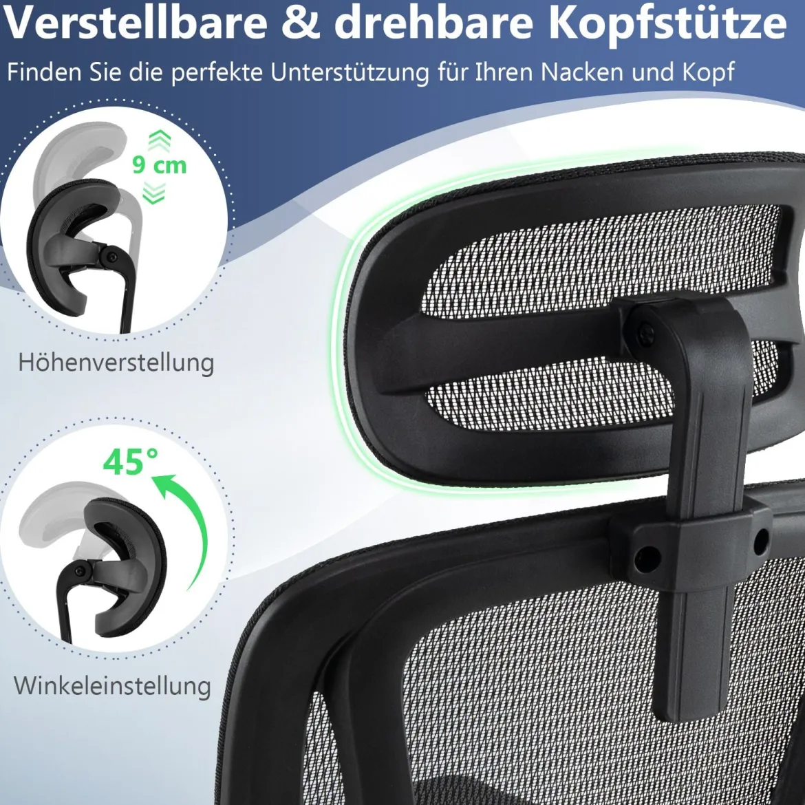 Ergonomischer Bürostuhl Computertischstuhl mit einziehbarer Fußstütze verstellbarer Lendenstütze & Armlehnen Schwarz