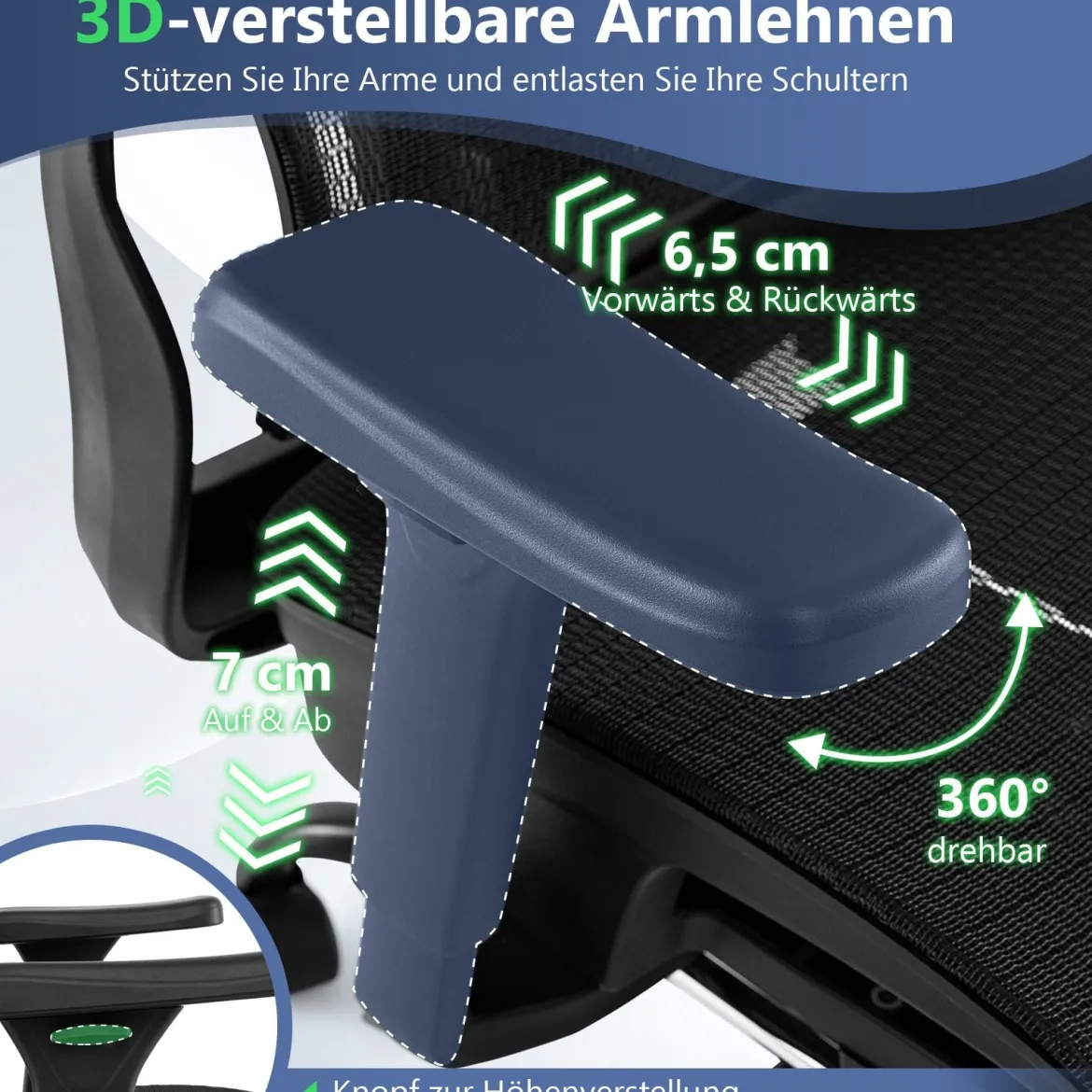 Ergonomischer Bürostuhl Computertischstuhl mit einziehbarer Fußstütze verstellbarer Lendenstütze & Armlehnen Schwarz