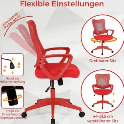 Ergonomischer Bürostuhl mit Atmungsaktive Mesh-Rückenlehne Höhenverstellbarer Drehstuhl Rot