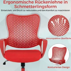 Ergonomischer Bürostuhl mit Atmungsaktive Mesh-Rückenlehne Höhenverstellbarer Drehstuhl Rot