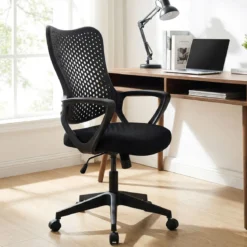 Ergonomischer Bürostuhl mit Atmungsaktive Mesh-Rückenlehne Höhenverstellbarer Drehstuhl Schwarz