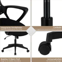 Ergonomischer Bürostuhl mit Atmungsaktive Mesh-Rückenlehne Höhenverstellbarer Drehstuhl Schwarz