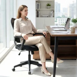 Ergonomischer Bürostuhl mit Atmungsaktive Mesh-Rückenlehne Höhenverstellbarer Drehstuhl Schwarz