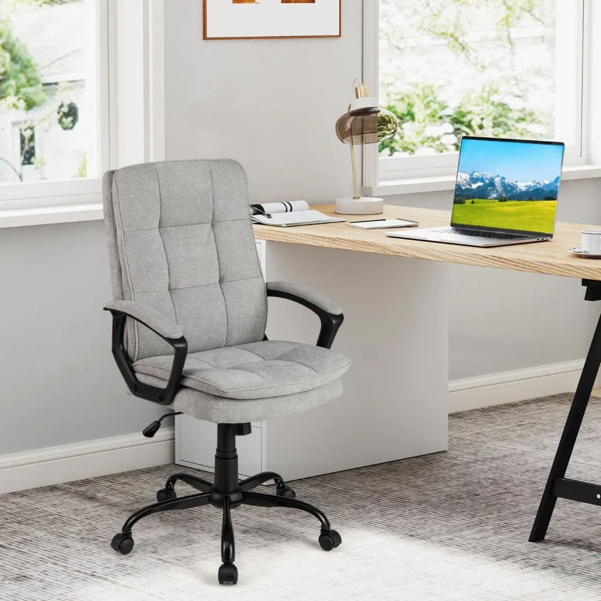 Ergonomischer Bürostuhl mit Armlehnen & Rollen Höhenverstellbarer Drehstuhl Computerstuhl