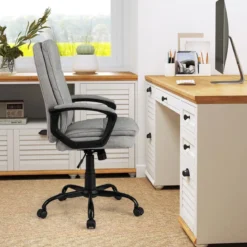 Ergonomischer Bürostuhl mit Armlehnen & Rollen Höhenverstellbarer Drehstuhl Computerstuhl