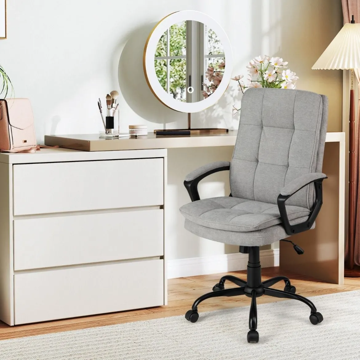 Ergonomischer Bürostuhl mit Armlehnen & Rollen Höhenverstellbarer Drehstuhl Computerstuhl
