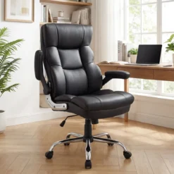 Ergonomischer Bürostuhl mit Ausklappbaren Armlehnen & Wippfunktion Chefsessel Computerstuhl