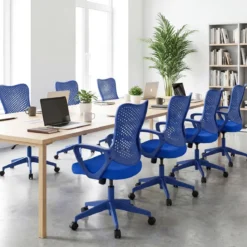 Ergonomischer Bürostuhl mit Atmungsaktive Mesh-Rückenlehne Höhenverstellbarer Drehstuhl Blau