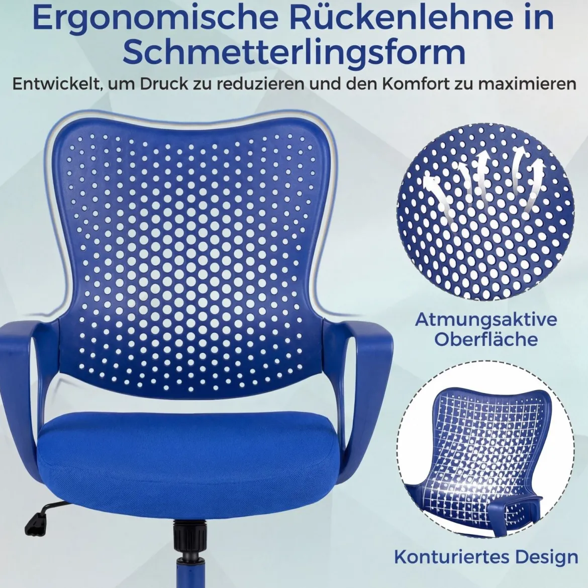 Ergonomischer Bürostuhl mit Atmungsaktive Mesh-Rückenlehne Höhenverstellbarer Drehstuhl Blau