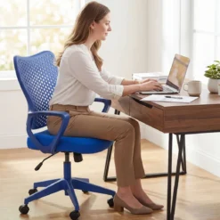 Ergonomischer Bürostuhl mit Atmungsaktive Mesh-Rückenlehne Höhenverstellbarer Drehstuhl Blau