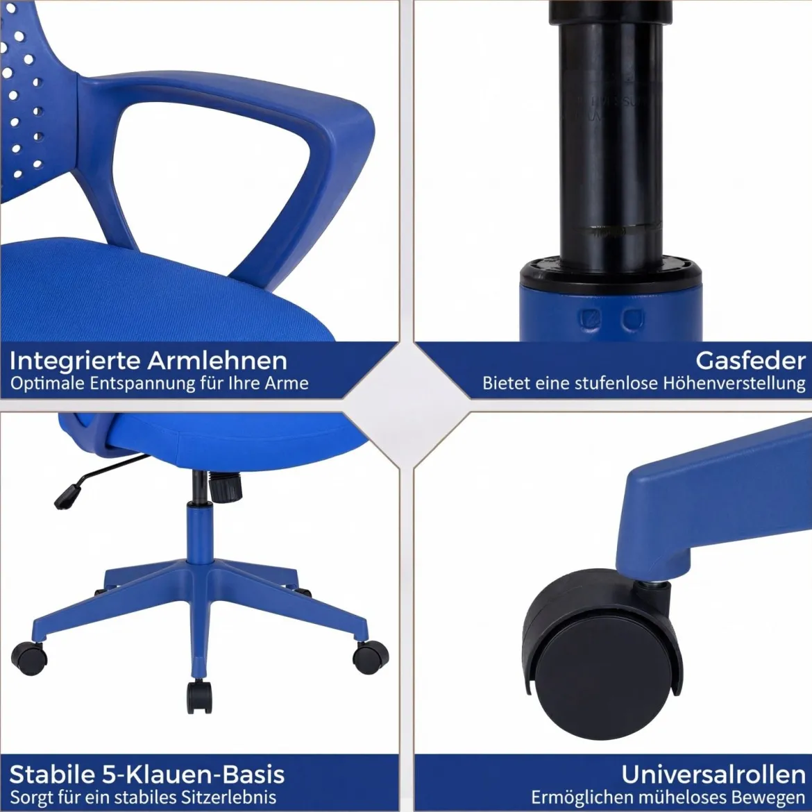 Ergonomischer Bürostuhl mit Atmungsaktive Mesh-Rückenlehne Höhenverstellbarer Drehstuhl Blau
