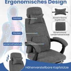 Ergonomischer Bürostuhl mit Einziehbarer Fußstütze & Verstellbarer Rückenlehne