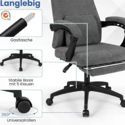 Ergonomischer Bürostuhl mit Einziehbarer Fußstütze & Verstellbarer Rückenlehne