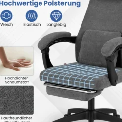 Ergonomischer Bürostuhl mit Einziehbarer Fußstütze & Verstellbarer Rückenlehne
