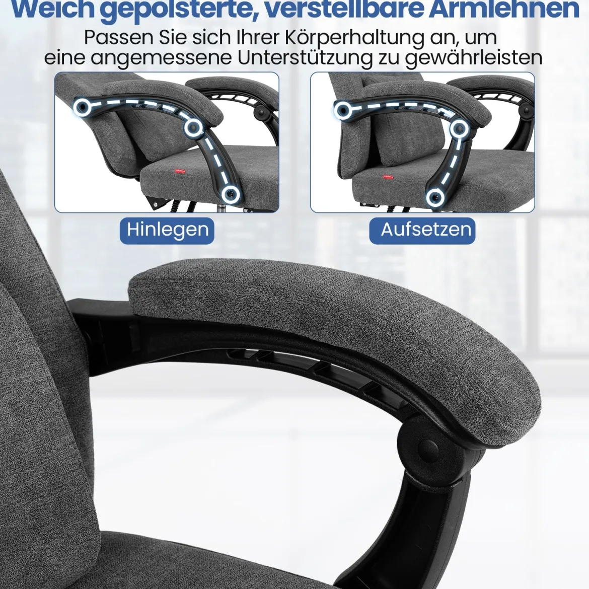 Ergonomischer Bürostuhl mit Einziehbarer Fußstütze & Verstellbarer Rückenlehne