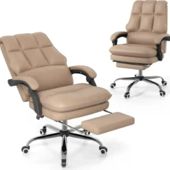 Ergonomischer Bürostuhl mit Einziehbarer Fußstütze Chefsessel Schreibtischstuhl Kaffee