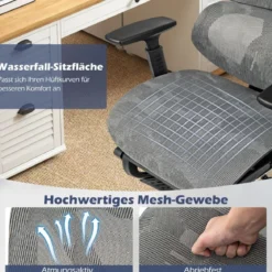 Ergonomischer Bürostuhl mit Einziehbarer Fußstütze & Verstellbarer Kopfstütze Computerstuhl