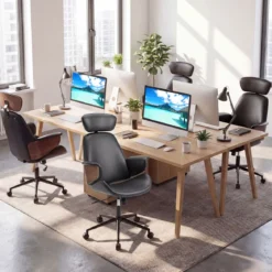 Ergonomischer Bürostuhl mit Gebogenen Armlehnen & Rückenlehne & Kopfstütze Schreibtischstuhl Drehstuhl