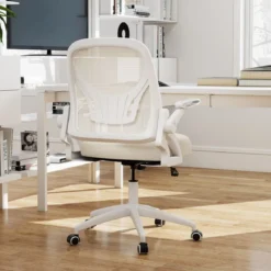 Ergonomischer Bürostuhl mit Hochklappbaren Armlehnen & Wippfunktion Computerstuhl Beige