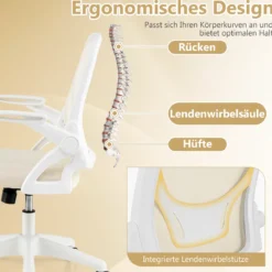 Ergonomischer Bürostuhl mit Hochklappbaren Armlehnen & Wippfunktion Computerstuhl Beige
