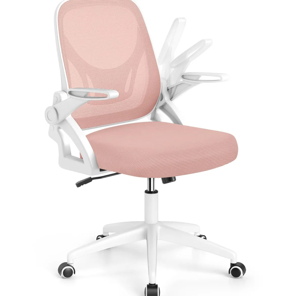 Ergonomischer Bürostuhl mit Hochklappbaren Armlehnen & Wippfunktion Schreibtischstuhl Rosa
