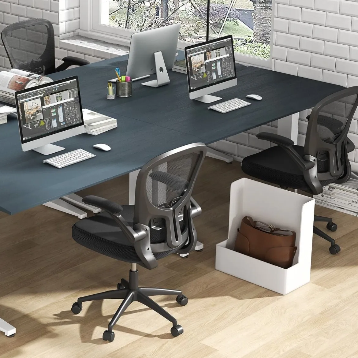 Ergonomischer Bürostuhl mit Hochklappbaren Armlehnen & Verstellbarer Lendenstütze & Wippfunktion