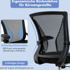 Ergonomischer Bürostuhl mit klappbaren Armlehnen Schreibtischstuhl mit mittlerer Rückenlehne 57 x 63 x 90–100 cm Schwarz