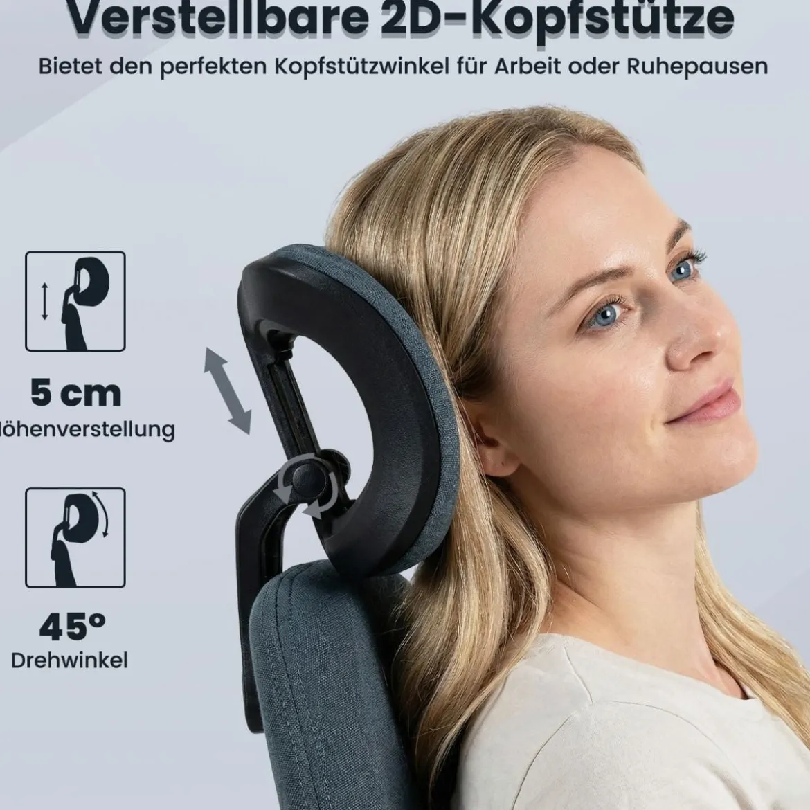 Ergonomischer Bürostuhl mit Leinenstoff & Verstellbarer Rückenlehne & Kopfstütze Schreibtischstuhl Blau