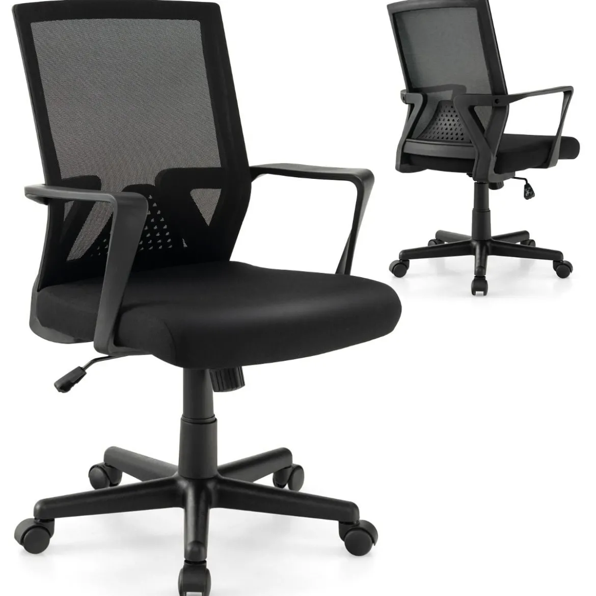 Ergonomischer Bürostuhl mit Lordosenstütze & Wippfunktion Schreibtischstuhl Schwarz