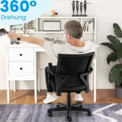 Ergonomischer Bürostuhl mit Lordosenstütze & Wippfunktion Schreibtischstuhl Schwarz