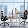 Ergonomischer Bürostuhl mit Mesh Schreibtischstuhl mit Verstellbarer Armlehne & Kopfstütze Schwarz