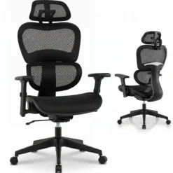 Ergonomischer Bürostuhl mit Mesh Schreibtischstuhl mit Verstellbarer Armlehne & Kopfstütze Schwarz