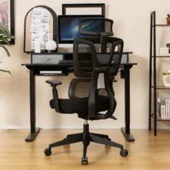 Ergonomischer Bürostuhl mit N-förmiger Lordosenstütze Drehbarer Schreibtischstuhl Schwarz
