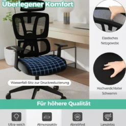 Ergonomischer Bürostuhl mit N-förmiger Lordosenstütze Drehbarer Schreibtischstuhl Schwarz