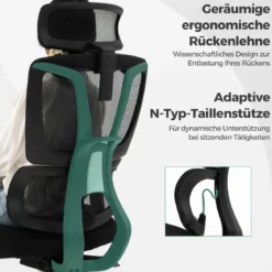 Ergonomischer Bürostuhl mit N-förmiger Lordosenstütze Drehbarer Schreibtischstuhl Schwarz