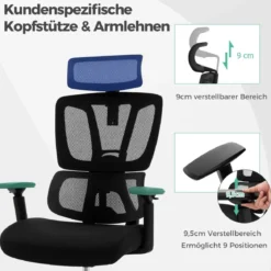 Ergonomischer Bürostuhl mit N-förmiger Lordosenstütze Drehbarer Schreibtischstuhl Schwarz