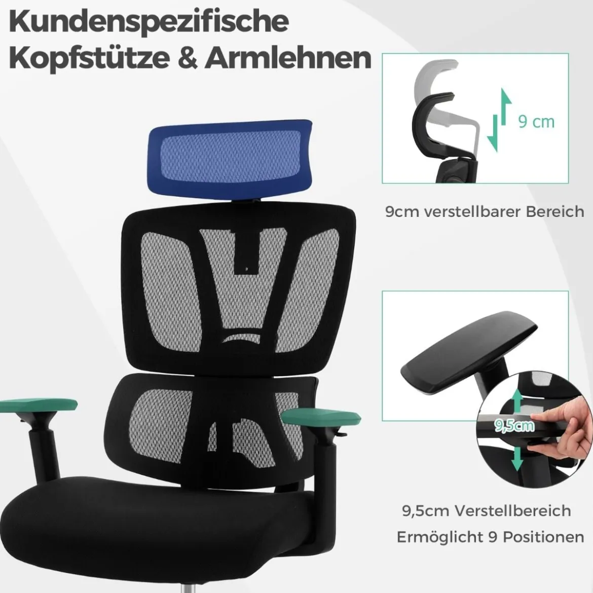 Ergonomischer Bürostuhl mit N-förmiger Lordosenstütze Drehbarer Schreibtischstuhl Schwarz