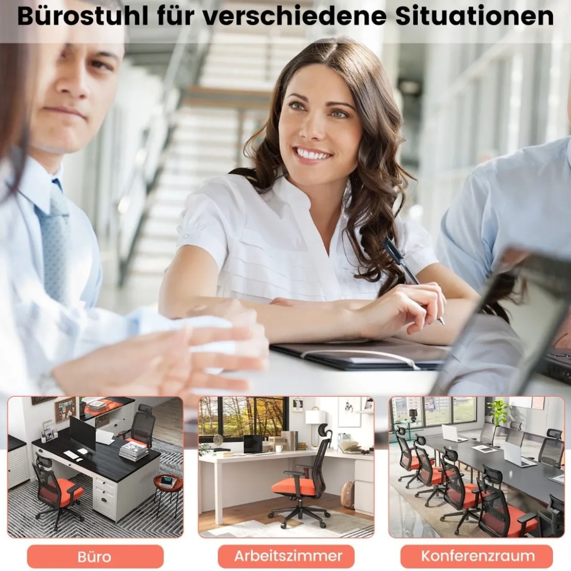 Ergonomischer Bürostuhl mit Rückenlehne & Lendenstütze & komfortabler 3D-Kopfstütze bis 180 kg