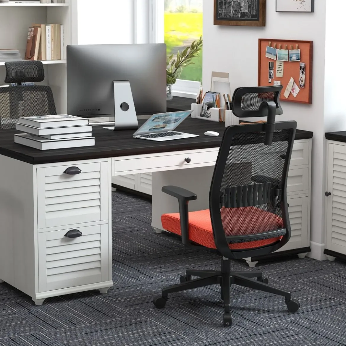 Ergonomischer Bürostuhl mit Rückenlehne & Lendenstütze & komfortabler 3D-Kopfstütze bis 180 kg