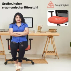 Ergonomischer Bürostuhl mit Rückenlehne & Lendenstütze & komfortabler 3D-Kopfstütze bis 180 kg