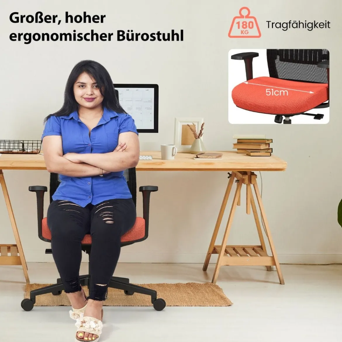 Ergonomischer Bürostuhl mit Rückenlehne & Lendenstütze & komfortabler 3D-Kopfstütze bis 180 kg