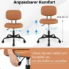 Ergonomischer Bürostuhl mit Rollen Armloser Schreibtischstuhl Gepolsterter Drehstuhl Braun
