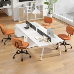 Ergonomischer Bürostuhl mit Rollen Armloser Schreibtischstuhl Gepolsterter Drehstuhl Braun