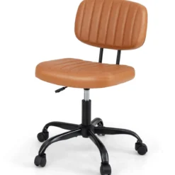 Ergonomischer Bürostuhl mit Rollen Armloser Schreibtischstuhl Gepolsterter Drehstuhl Braun