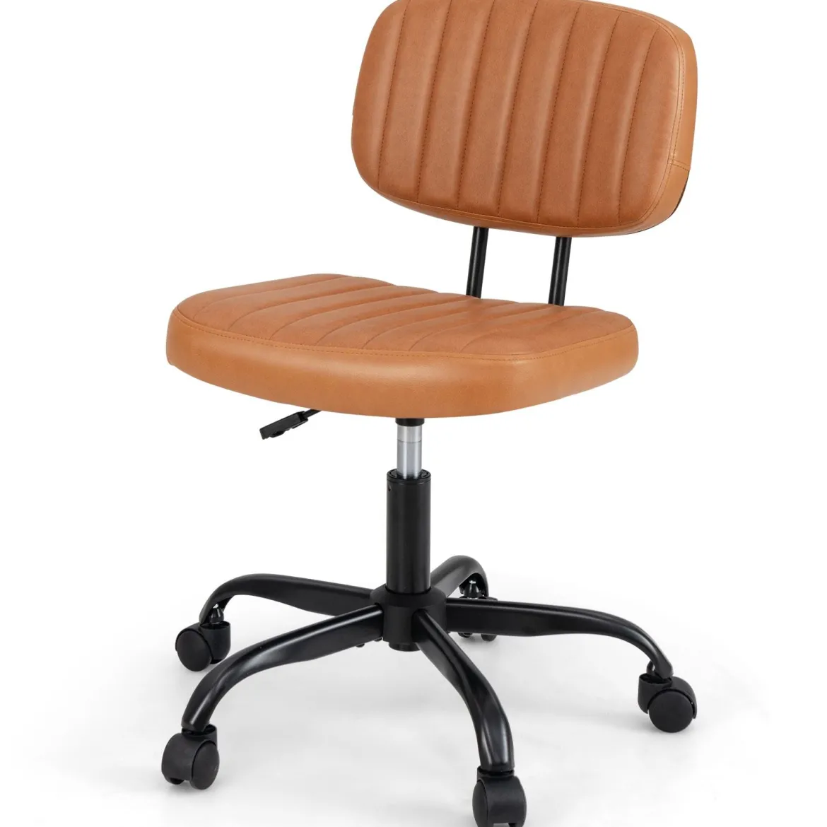 Ergonomischer Bürostuhl mit Rollen Armloser Schreibtischstuhl Gepolsterter Drehstuhl Braun