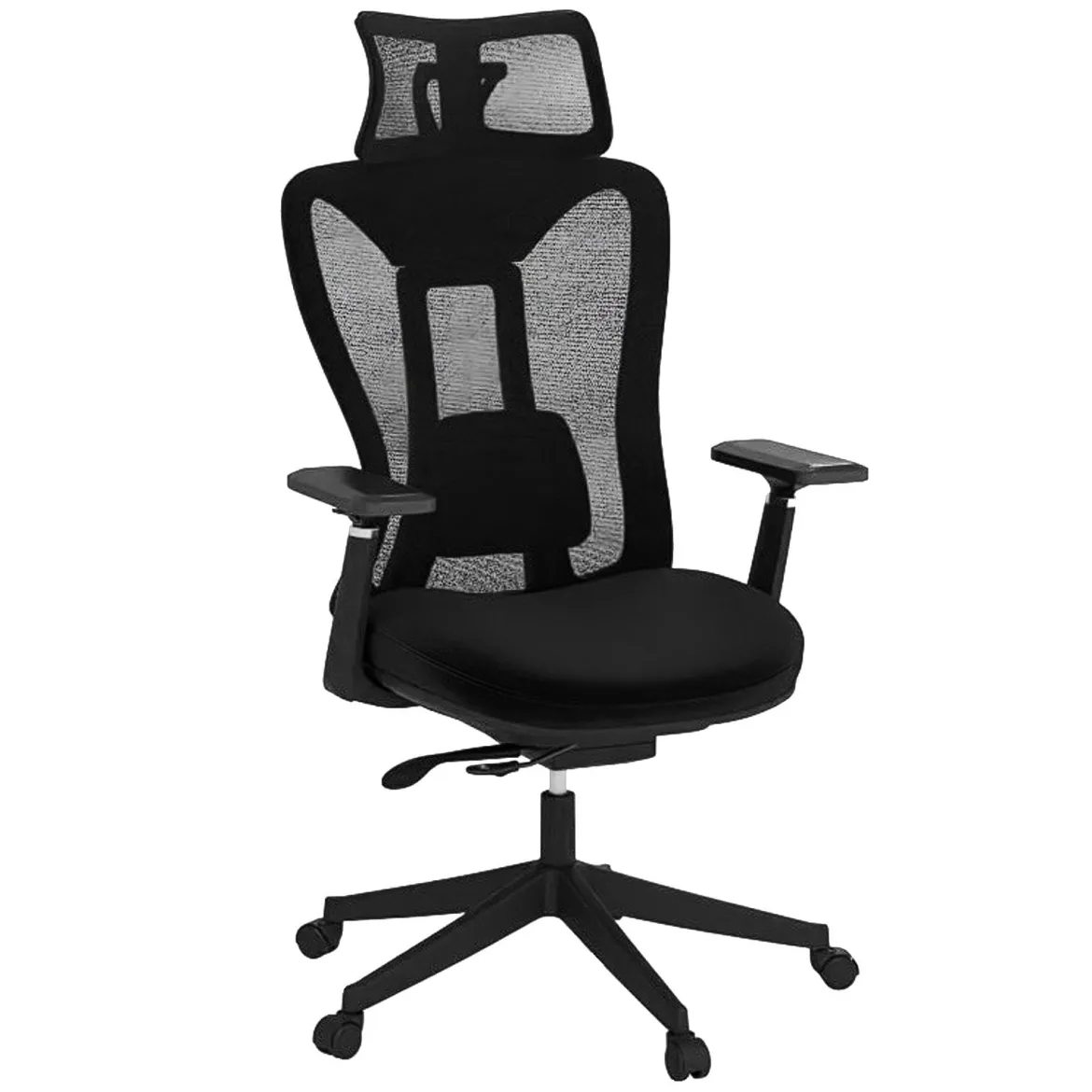 Ergonomischer Bürostuhl mit verstellbarer Lendenstütze & Kopfstütze & 3D-Armlehnen Schwarz