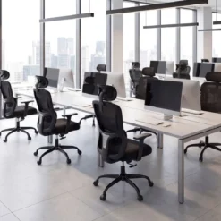 Ergonomischer Bürostuhl mit Verstellbarer Kopfstütze & Lendenstütze Schreibtischstuhl Schwarz