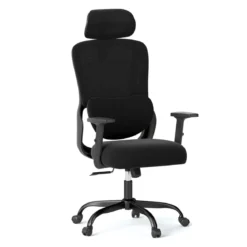 Ergonomischer Bürostuhl mit Verstellbarer Kopfstütze & Lendenstütze Schreibtischstuhl Schwarz